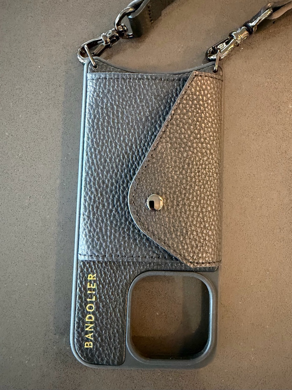 Bandolier Black Textured Leather Crossbody Phone Case iPhone 15 Pro
